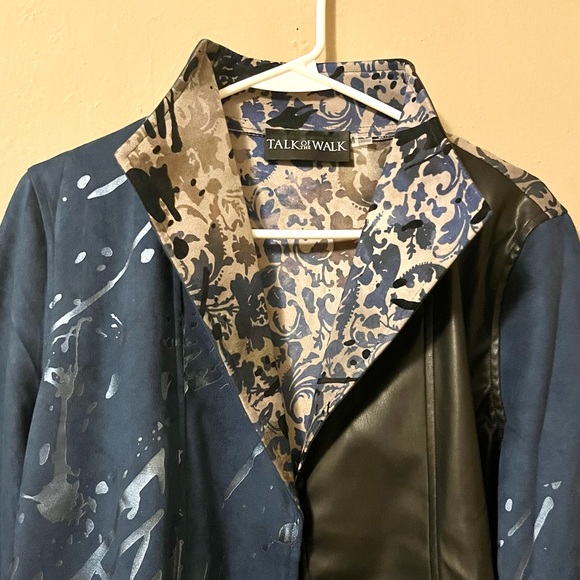 🌀🏷️🆕🎉 black & navy & gold metallic abstract design collar open jacket blazer - Picture 7 of 16